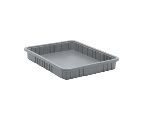 QUANTUM STORAGE SYSTEMS DG93030GY Dividable Grid Storage Container, Heavy-Duty Stackable Plastic Parts Bin for Warehouse, Assembly & Industrial Organization, 22-1/2" x 17-1/2" x 3", Gray, 6-Pack