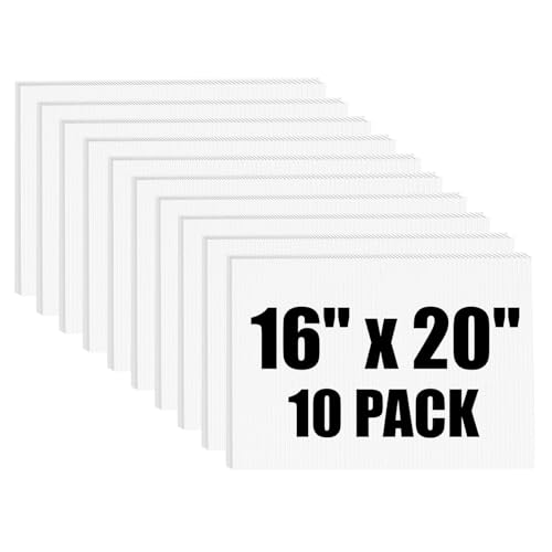 Corrugated Plastic Poster Board 16" x 20", 10 Pack Waterproof Blank Yard Signs for Outdoor, 3/16 Inches Thick White Corrugated Plastic Board, Large Poster Sheets for Advertising, Presentation, Craft - size: 10 Pack 16" x 20"