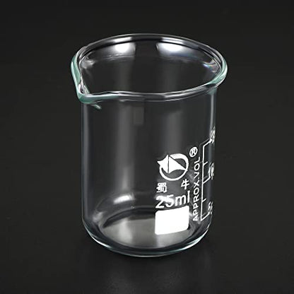 PATIKIL 25ml Low Form Glass Beaker, 3.3 Borosilicate Glass Graduated Printed Scale Measuring Cups with Spout for Kitchen Lab Liquids Transit Boiling - size: 25ml