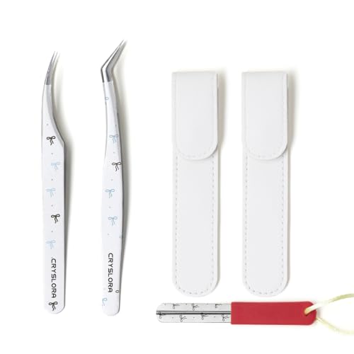 Cryslora Craft Tweezers, Precision Tweezers with Pouch for Stickers 2 Pcs - color: Silver