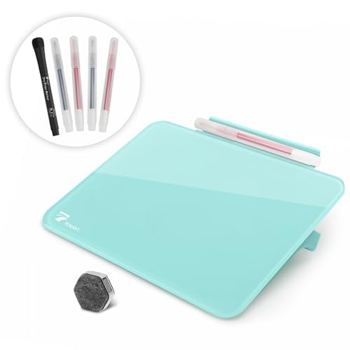 Aqua Blue Mini Desktop Pure Glass Whiteboard, Small Glass Dry-Erase Stand - color: Turquoise