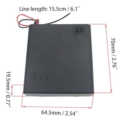 2 Pcs 4 Slots AA Battery Holder with Leads Plastic Battery Case Holder 4 X 1.5V AA Battery Box with Switch and Cover - color: Black, size: 4 Slot