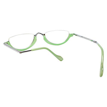 Calabria 309 Compact Folding Reading Glasses Mens Womend Trendy Semi-Rimless Foldable Pocket Readers Eyeglasses w/Hard Case - color: Lime