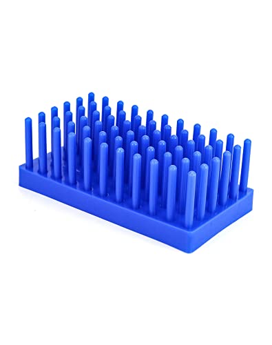 QWORK Test Tube Rack, Plastic Spike Drying Rack Holds, 2 Pack, 66-Position, for 12-16 mm Tubes, Blue - color: 2 Pack