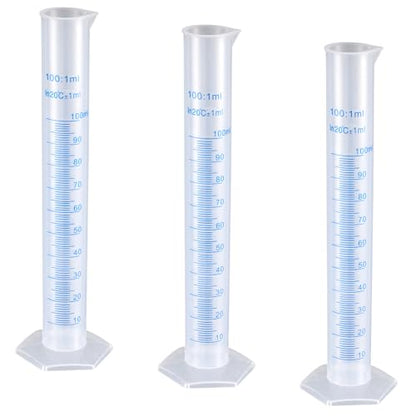 3 Pcs 100ml Plastic Graduated Cylinder Set Transparent Plastic Graduated Cylinder Bule Measuring Lines Graduateds Cylinders