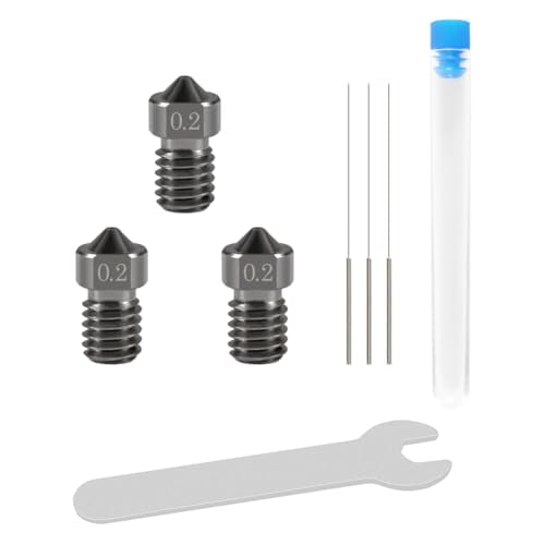 Aokin 3 Pcs 0.2mm Hardened Steel Nozzles Extruder Nozzles 3D Printer Nozzles for E3D V5 V6 and 3 Pcs 0.15mm Stainless Steel Nozzle Cleaning Needles for 1.75mm Filament 3D Printer with Wrench - color: 0.2mm