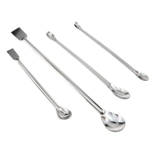 1Set Stainless Steel Micro Sampling Spoons Spatula Combination Reagent Spoons Laboratory Supplies (Pack of 4)
