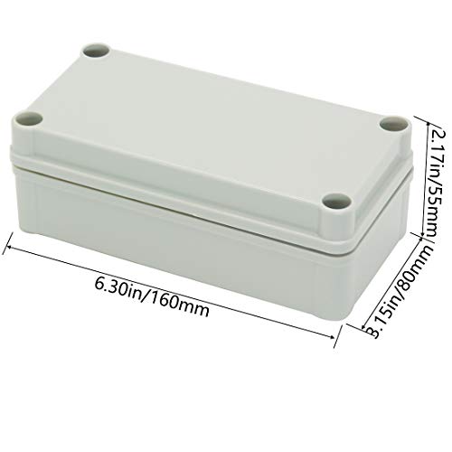 Zulkit Junction Box ABS Plastic Dustproof Waterproof IP67 Junction Boxes Universal Electrical Project Enclosure DIY Electronic Project Box Grey 6.30 x 3.15 x 2.17 inch (160 x 80 x 55 mm) - size: 6.30" x 3.15" x 2.17"