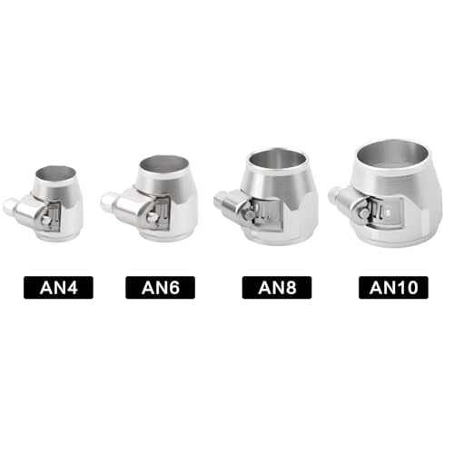 Aluminum Hose End Finisher Clamp, Universal Fit, Red Chrome Finish, 4pcs Set for Stainless Steel and Rubber Hoses, Model (Silver, 6AN) - color: Silver, size: 6AN