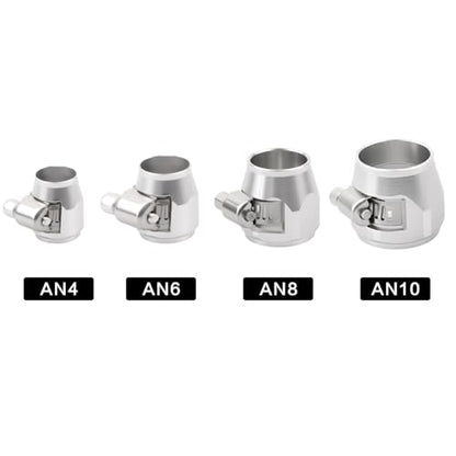 Aluminum Hose End Finisher Clamp, Universal Fit, Red Chrome Finish, 4pcs Set for Stainless Steel and Rubber Hoses, Model (Silver, 6AN) - color: Silver, size: 6AN