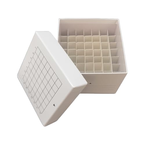 49-Well Storage Box for Lab Samples, Low Temperature Freezer Box for 10/15ml Tubes, Vials, Cryovials, Waterproof,White 2pcs(10/15ml-49) - size: 10/15ml-49