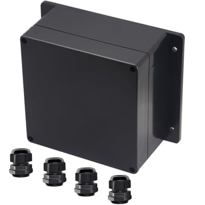 Project Box ABS Black Electrical Boxes IP65 Outdoor Waterproof Box Electronic Junction Box Fixed Ear Power Enclosure with Cable Glands for DIY Project 6.3 x 6.3 x 3.54 inch (160x160x90mm) - size: 6.3"x6.30"x3.54"