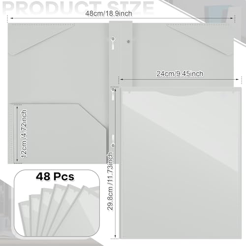 Henoyso 48 Pcs Plastic Folder with Clear Front Pocket and 3 Prongs Heavy Duty Plastic Folders with Card Slot Pocket Folders with Prongs for School Office Home(Grey，White) - color: Grey，white