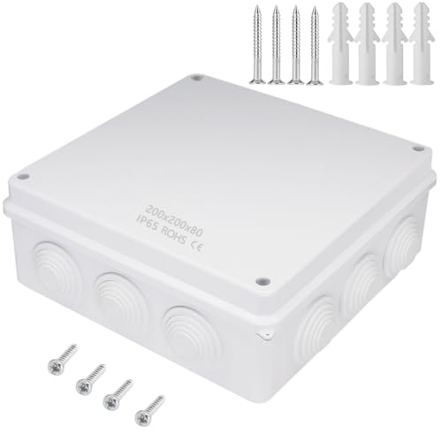Zulkit Junction Box ABS Plastic Dustproof Waterproof IP65 Universal Electrical Boxes Project Enclosure White 7.9 x 7.9 x 3.1 inch (200 x 200 x 80mm) - size: 7.9" x 7.9" x 3.1"