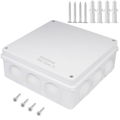 Zulkit Junction Box ABS Plastic Dustproof Waterproof IP65 Universal Electrical Boxes Project Enclosure White 7.9 x 7.9 x 3.1 inch (200 x 200 x 80mm) - size: 7.9" x 7.9" x 3.1"