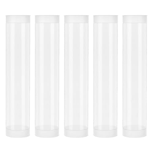 OLYCRAFT 5 Set Transparent Plastic Storage Tubes 2.4x12 Inch Test Bottle Organizers Boxes with Lid Plastic Transparent Hollow Tube Plastics Clear Hollow Tube for Beads Bath Salt Wedding Storage - size: 2.4x12 Inch