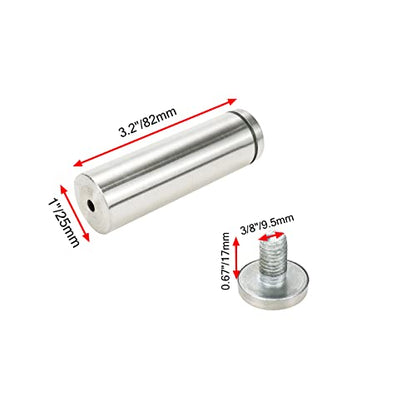 Sign Standoff Screws 1" Dia 3.2" Length Glass Standoff Bolts Stainless Steel 3/8" Thread Dia Advertising Screws - 4pcs - size: 1" Dia x 3.2" Length 4pcs
