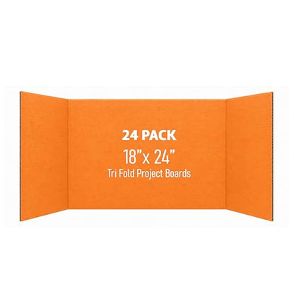 Flipside Products 18" x 48" Orange Project Boards, Pack of 24, Trifold, Presentation Board, DIY Projects, Small Display, Science Fair, Classroom, Clubs, 4H, Graduation - color: Orange