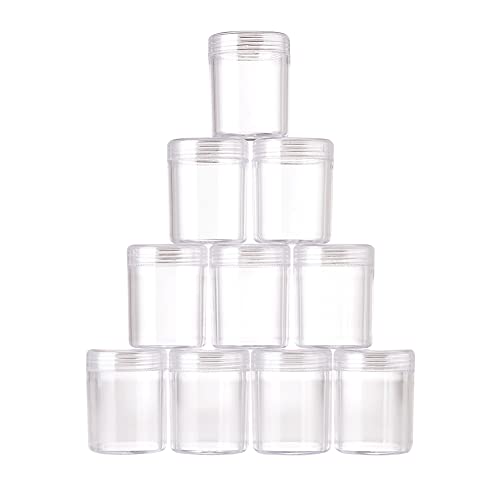 Craftdady 10pcs Clear Plastic Bead Containers Storage Container Box Jars with Lid Round Bottle Transparent Organizers Box 1.5"x2" 20ml for DIY Diamond Beads Crafts Jewelry - color: Clear-10pcs, Round
