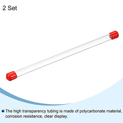 PATIKIL Clear Rigid Tube Round Plastic Tubing with Red Rubber Caps Polycarbonate Water Pipe, 305mm/ 12 Inch Length, 7mmx8mm/0.28"x0.31", 2 Set - color: Red,Clear, size: 0.28"x0.31"