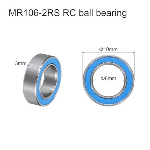uxcell 20pcs MR106-2RS Miniature Bearings 6x10x3mm, Double Sealed, Blue - color: Blue, size: MR106-2RS