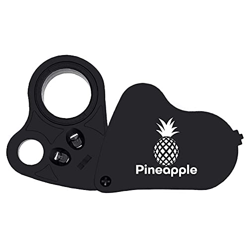 Pineapple 30X 60X Jewelers Loupe Magnifier with Light, Lighted Magnifying Glass Jewelry Loop, Pocket Magnifier for Coins, Jewelry, Plants, Currency, Diamonds, Stamps (Black)