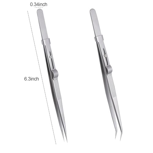 2Pcs Professional Diamond Tweezers Gem Stone Tweezers Jewelry Tweezers Stainless Steel Slide Locking Non-slip Pointed Tip Tweezers with Slot for Jewelers Making