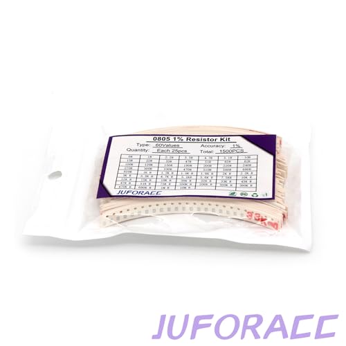 1500PCS 0805 SMD Resistor Kit 0-10M Ω ohm 60 Values 1/8 Watt 0.125W ±1% Tolerance Thick Film 0-10MR SMT Chip Resistors Assortment Set