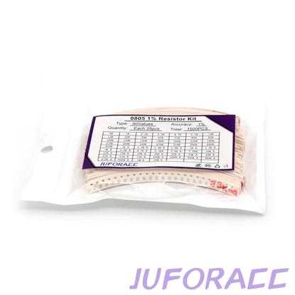 1500PCS 0805 SMD Resistor Kit 0-10M Ω ohm 60 Values 1/8 Watt 0.125W ±1% Tolerance Thick Film 0-10MR SMT Chip Resistors Assortment Set