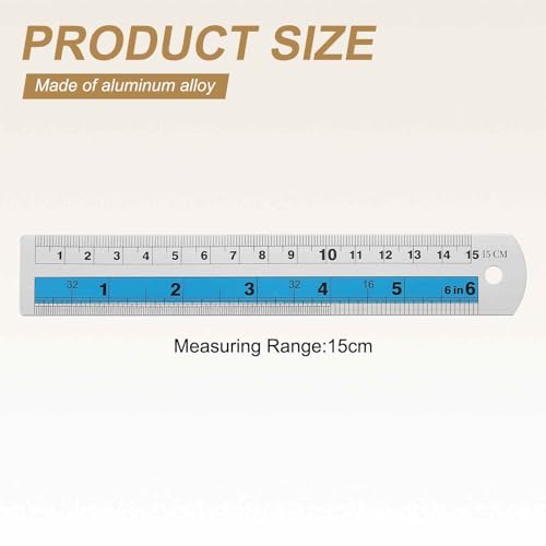 HARFINGTON 4pcs Metal Straight Ruler 15cm Metric SAE Aluminum Alloy Measuring Rulers Scale Tools with Hole for Measure Study Reading Classroom Office, Blue - color: Blue, size: 15cm