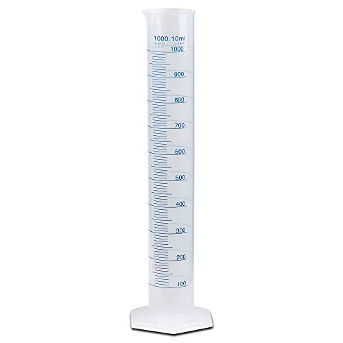 1000ml Plastic Graduated Cylinder, Printed and Molded Graduations, Single Metric Scale, Polypropylene, Karter Scientific 237O1 (Case of 6) - size: 1000ML, style: PACK OF 6