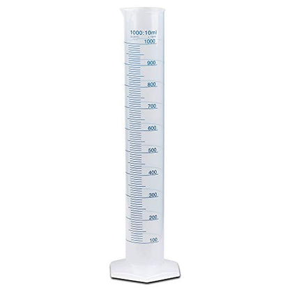 1000ml Plastic Graduated Cylinder, Printed and Molded Graduations, Single Metric Scale, Polypropylene, Karter Scientific 237O1 (Case of 6) - size: 1000ML, style: PACK OF 6