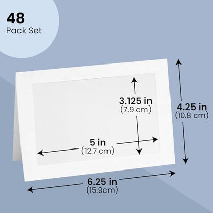 Best Paper Greetings 48 Pack Photo Frame Cards 4 x 6 inch with Matching Envelopes, Blank Paper Picture Holder Cards for DIY Birthday & Anniversary Photo Greetings