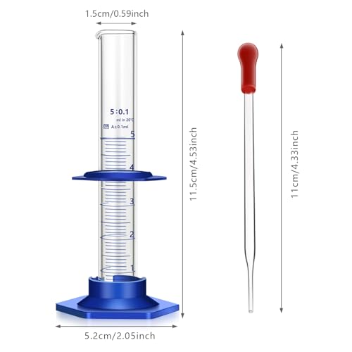 Thick Glass Graduated Cylinder Measuring Liquid Lab Cylinders with Anti-falling Plastic Base and Bumper Guards (glass, 5ML) - size: 5ML