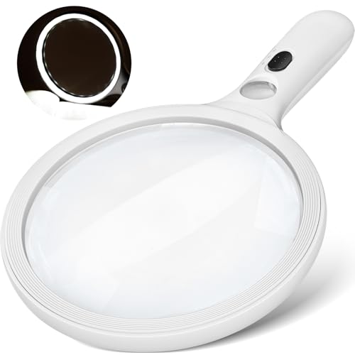 Magnifying Glass with Light Large 5" Lens, Handheld Illuminated Lighted Magnifier 24LED 1UV Light for Seniors, Reading, Coins, Jewelry, Close Work - color: White