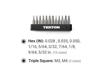 TEKTON 4 mm Hex and Triple Square Bit Set with Rail, 12-Piece | DZZ92004 - style: 12-pc. Hex/Triple Square Bit Set