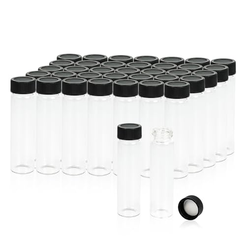 ALWSCI 0.74OZ Glass Vials, Small Liquid Sample Vial, 22 ml Borosilicate Glass Empty Vials with Caps, 20-400 Black Screw Caps with PE Liner, Pack of 100 - size: 22ML23x85mm Glass vials with screw caps