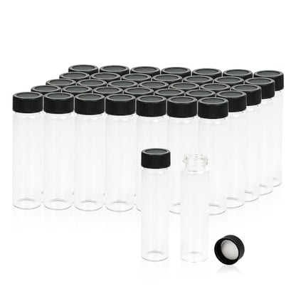 ALWSCI 0.74OZ Glass Vials, Small Liquid Sample Vial, 22 ml Borosilicate Glass Empty Vials with Caps, 20-400 Black Screw Caps with PE Liner, Pack of 100 - size: 22ML23x85mm Glass vials with screw caps