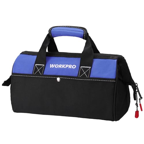 WORKPRO 13-inch Tool Bag, Wide Mouth Tool Tote with Inside Pockets - color: Blue