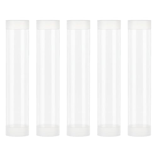 OLYCRAFT 5 Set Transparent Plastic Storage Tubes 1.6x8.1 Inch Test Bottle Organizers Boxes with Lid Plastic Transparent Hollow Tube Plastics Clear Hollow Tube for Beads Bath Salt Wedding Storage - size: 1.6x8.1 Inch