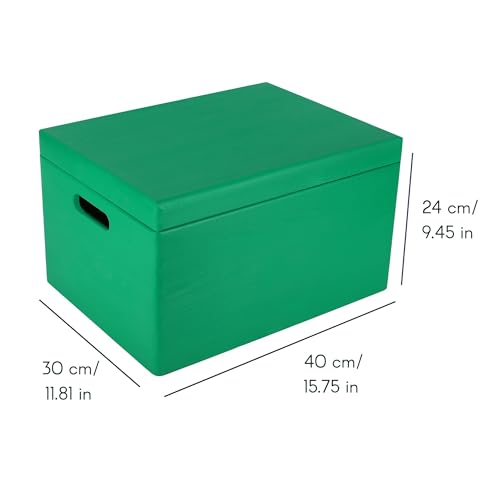 Creative Deco Large Green Wooden Box Storage with Hinged Lid - color: Green, size: XXL | Handles