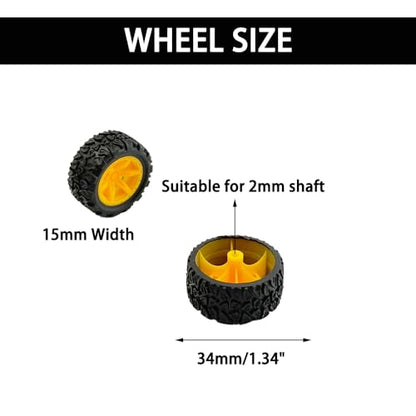 10PCS Toy Car Wheel Rubber Wheel with 5PCS Round Rod Shaft Axles for RC Car Truck Robot DIY Model Toy Parts (2x34mm Yellow) - style: 2x34mm Yellow