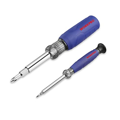WORKPRO 6-in-1 Basic & 4-in-1 Electronics Screwdriver/Nut Driver Set Tool Confort Grip, 2PCS Portable Screw-driver, 8 Basic & Precision Bits (Philips/Slotted), 2 Nut Driver Sizes - size: One Size