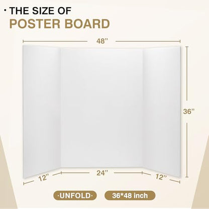 Chell 36x48 Large Size Corrugated Trifold Poster Boards, White, 2 Pack - size: Large, 36x48 in
