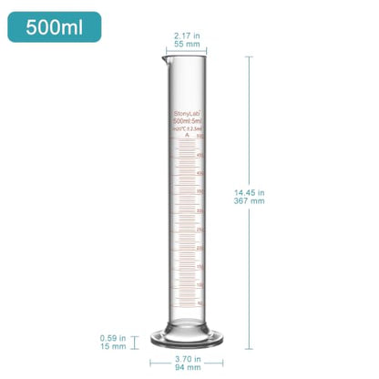 stonylab Class A Graduated Cylinder, 500 ml Borosilicate Glass High Precision Measuring Cylinder with Clear Scale and Stable Base for Laboratory Liquid Measurement - size: 500 ml