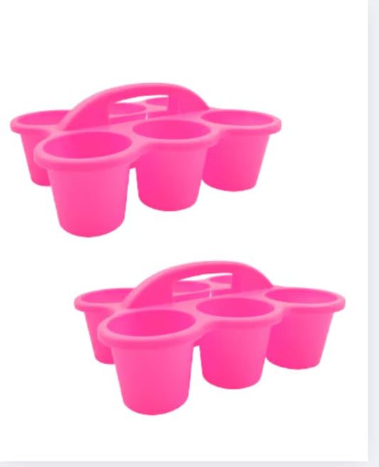 Pink Cup Caddy Organizer, 2 Pack, 6 Hole Storage Container with Handle, Stackable Utility Bins, Assorted Colors Art, DIY, Craft, Utility Caddy Perfect for Home Office Arts & Crafts