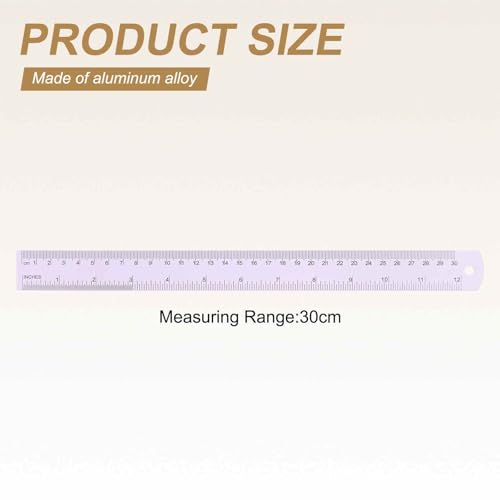 HARFINGTON 2pcs Metal Straight Ruler 30cm Metric SAE Aluminum Alloy Measuring Rulers Scale Tool with Hole for Measure Study Reading Classroom Office, Purple - color: Purple, size: 30cm