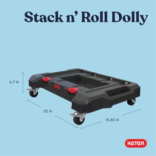 Keter Stack-n-Roll Dolly – Heavy-Duty Rolling Base Cart with Locking Wheels | Modular Mobile Workstation & Tool Storage Platform | Durable, Easy-Glide Design for Garage, Jobsite & Workshop - color: Black/Red, size: Dolly