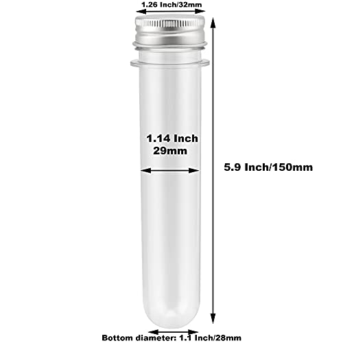 SHEUTSAN 50 Pack 70ml Clear Test Tubes, 29 x 150mm Plastic Test Tubes with Screw Caps, Stand Bottom Test Tubes Containers for Gumball Candy Storage, Bath Salt, Bridal Shower, Wedding, Party Favors