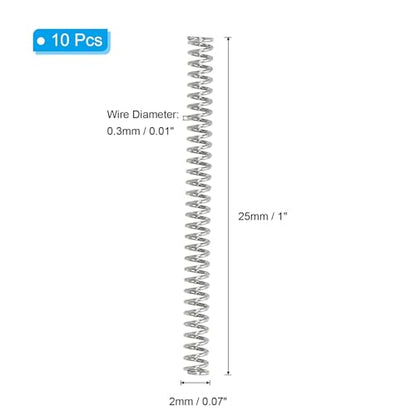 PATIKIL Compression Spring, 0.3mm Wire Dia x 2mm OD x 25mm L, 10 Pcs 304 Stainless Steel Mechanical Extension Small Springs Pen Springs Assortment Kit for Shop and Home Repairs - size: 0.3x2x25mm